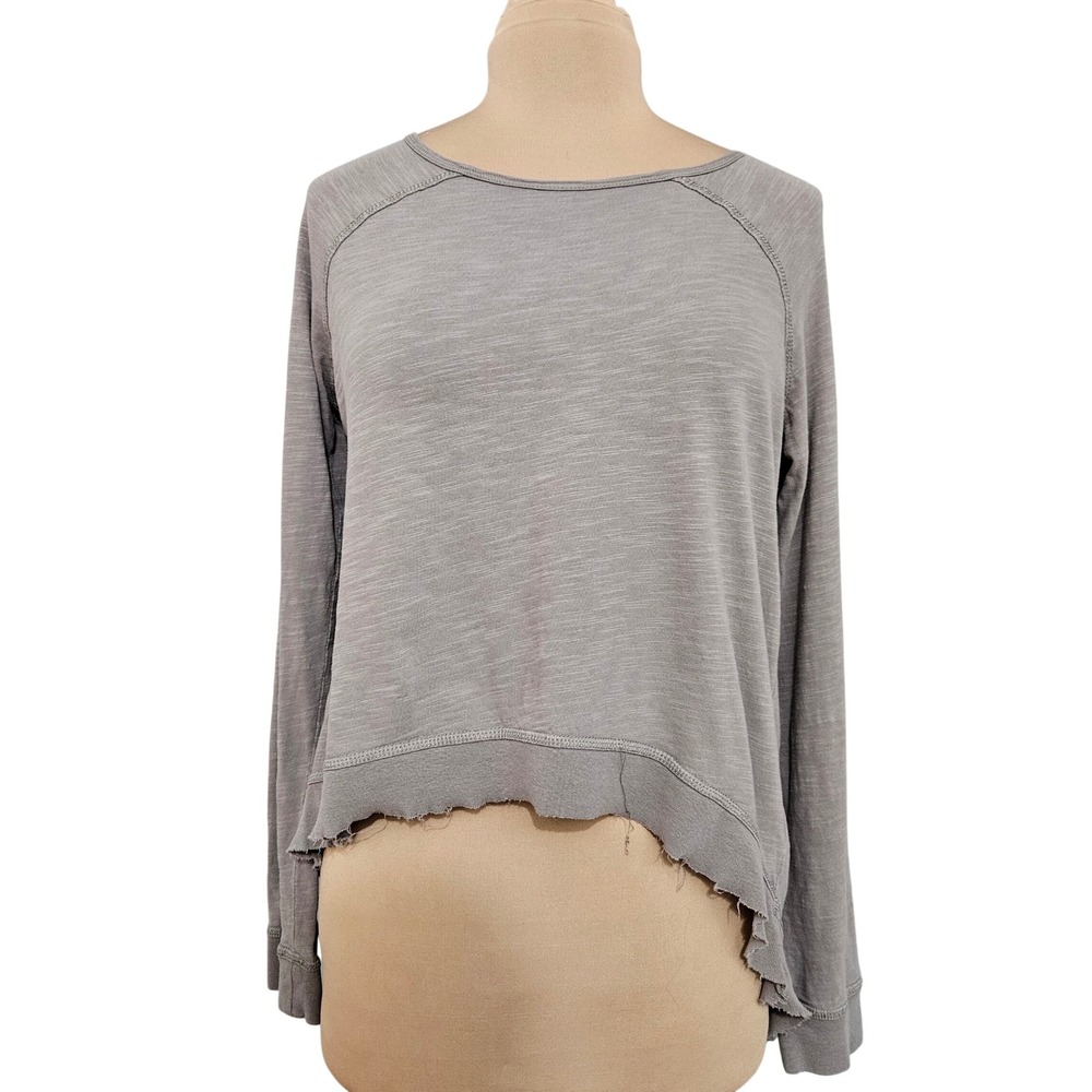 Pure & Simple Grey Slub Cotton High Low Raw Hem Raglan Top Medium Grunge